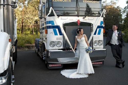truck and wedding couple photo